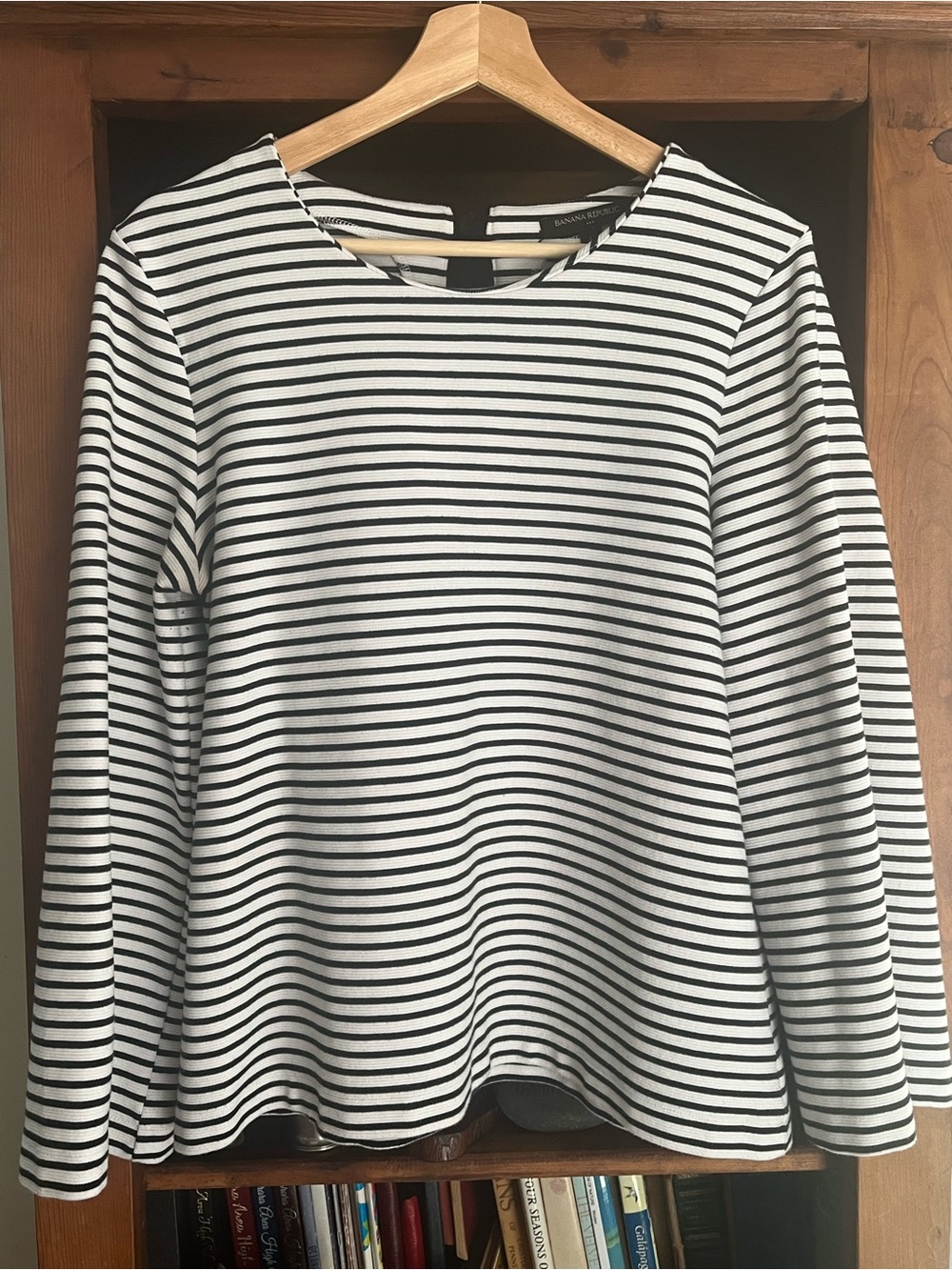 Banana Republic Black and White Striped Bell-Sleeve Rib Textured Top